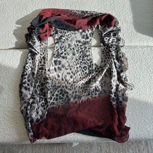 Women's‎ Red & Black Cheetah Print Shawl – Bold & Versatile Accessory (One Size)